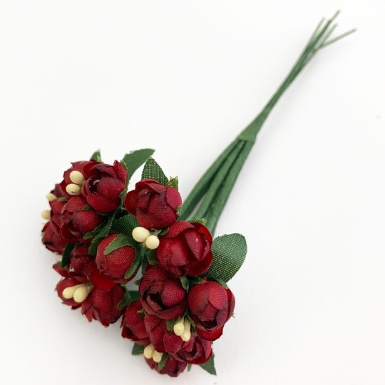 Bundle of Dark Red Fabric Flower Buds ~ Austria ~ 1/4"
